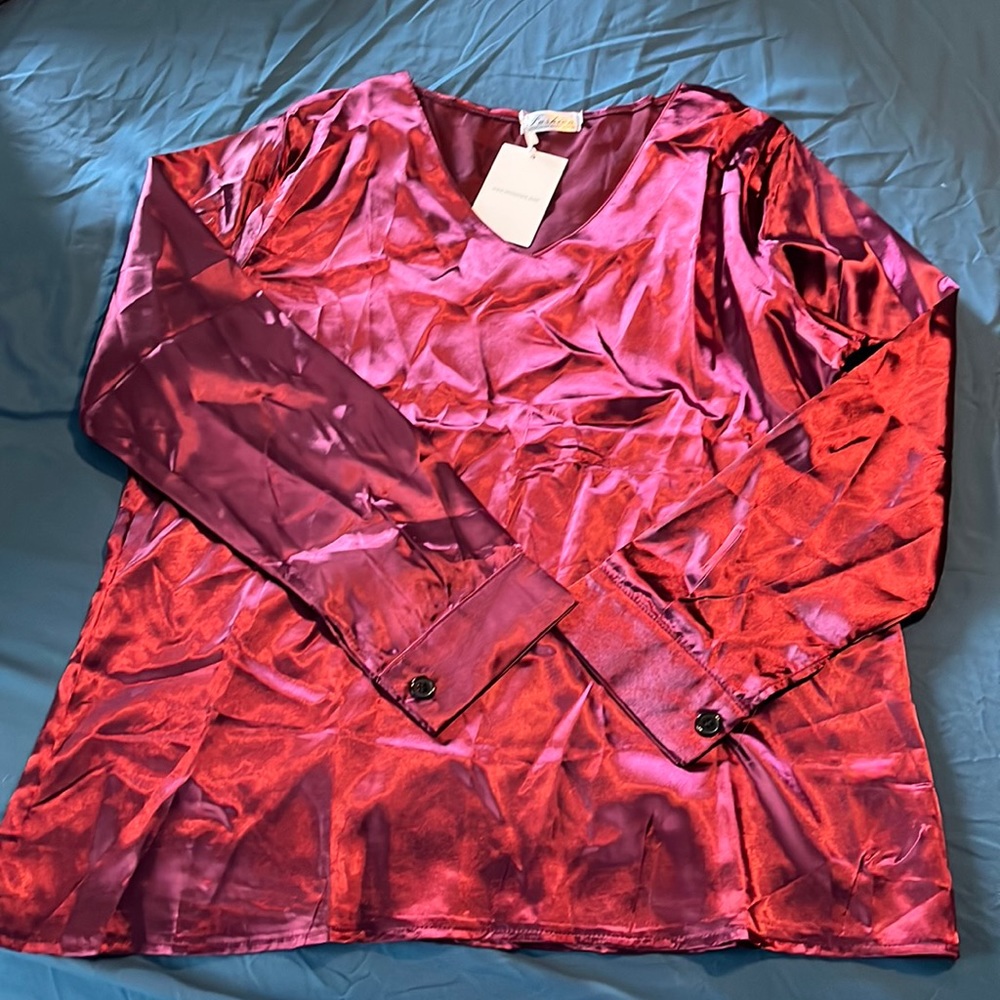 Burgundy silk blouse. Olivia Mark brand. Size M